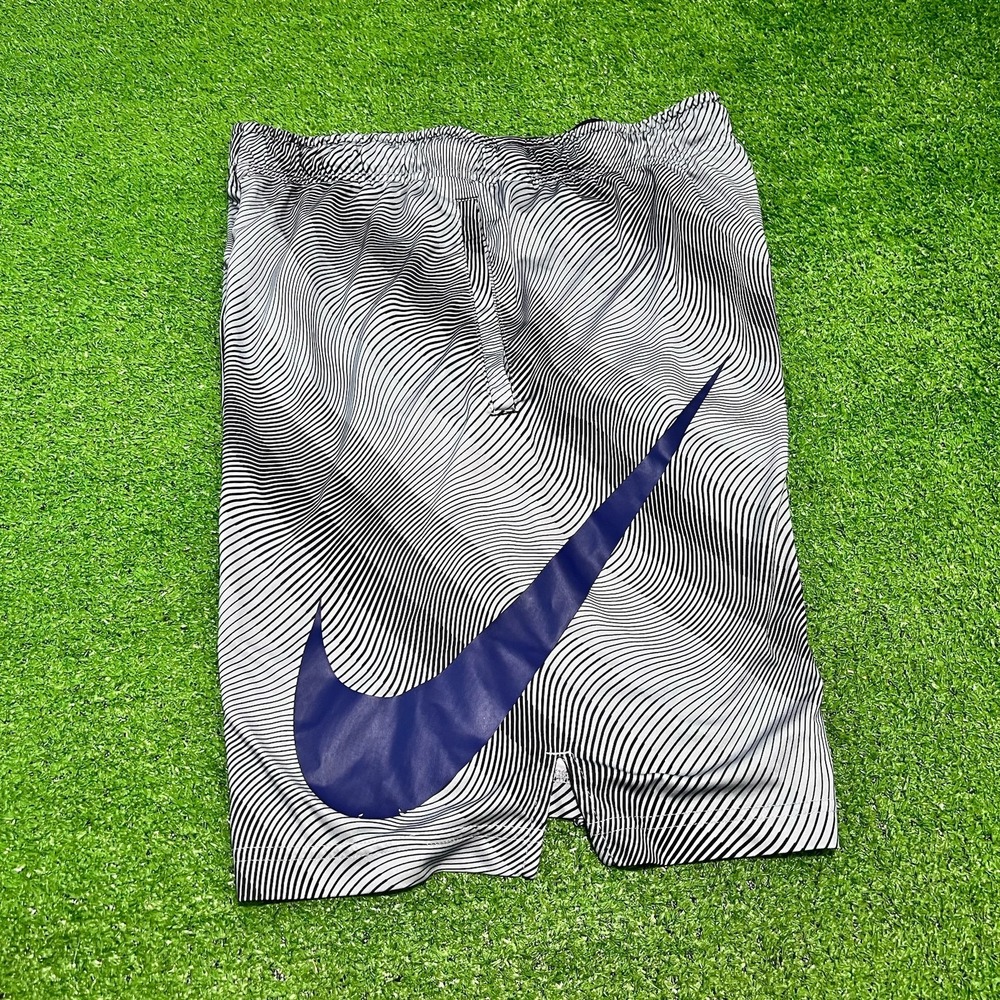 Y2K Nike Basketball Shorts LG DriFit Long Oversized Logo Blue Swoosh Striped